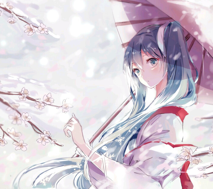 初音未来 虚拟歌姬 动漫 二次元 p站 人物 场景 雪景 和服 唯美 意境