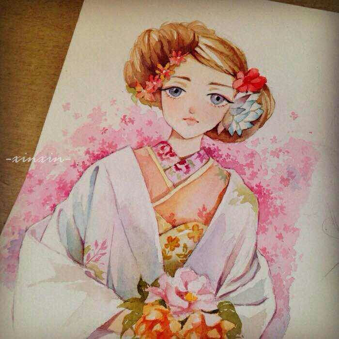 少女水彩画