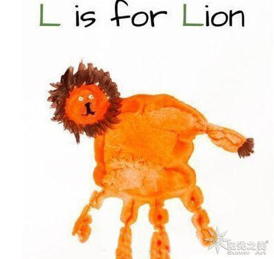 创意 手印画 动物 狮子