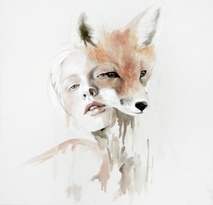美女与狐狸,jen mann插画作品欣赏