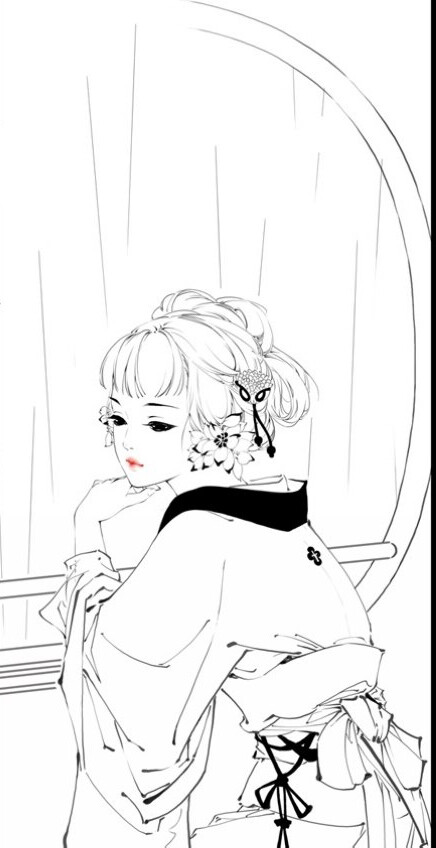 线稿# #古风# 古风女子 线稿大全,漫画上色线稿大全,上色素材,橡皮章