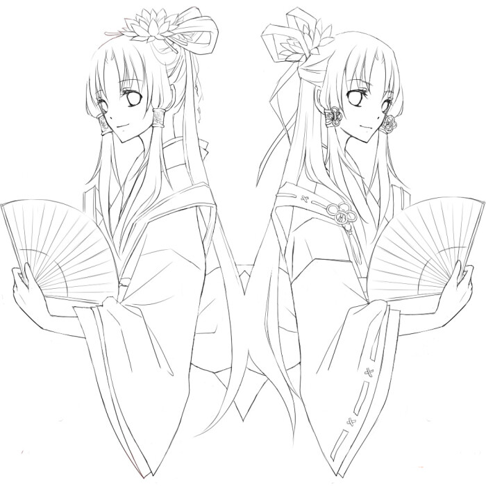 线稿# #古风# 古风女子 线稿大全,漫画上色线稿大全,上色素材橡鹌ふ 