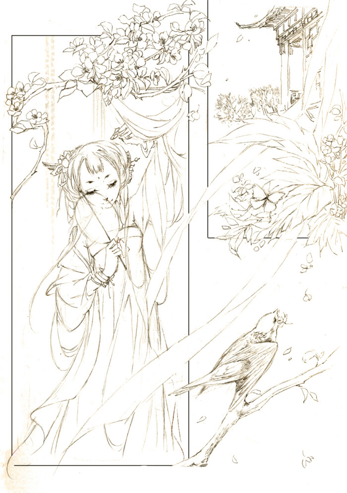 线稿# #古风# 古风女子 线稿大全,漫画上色线稿大全,上色素材,橡皮章