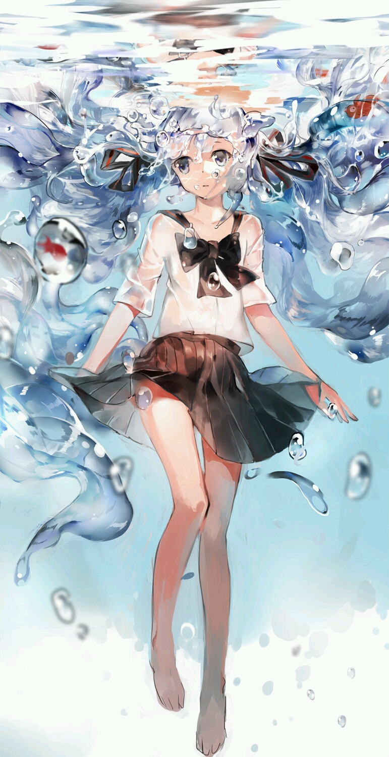 美少女 v家 初音未来 蓝色调 制服控 手机屏保壁纸 动漫 p站 插画