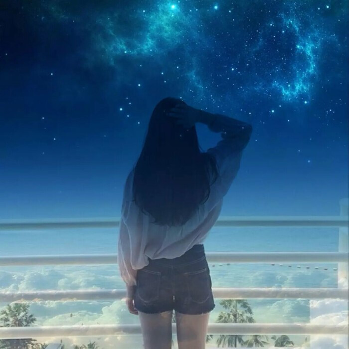 星空 长发背影 动漫 女头 个性