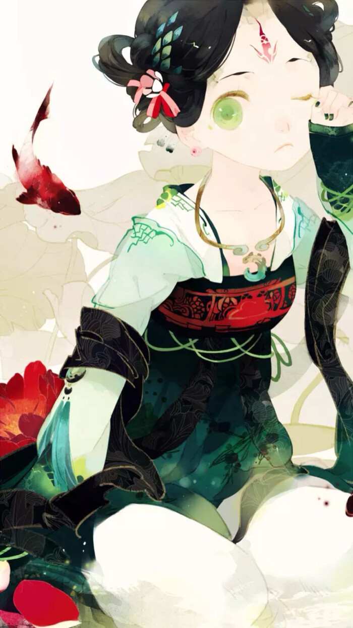 水彩 汉服 萝莉 小清新 温馨 治愈 花 金鱼 萌 二次元 场景 高清 壁纸