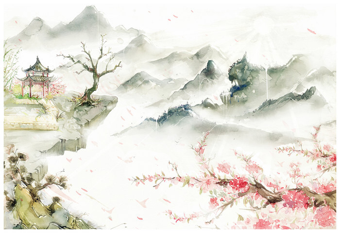 水彩 插画 内插 古风 我跨过高山没找到你 画师:不语氏 涂鸦王国