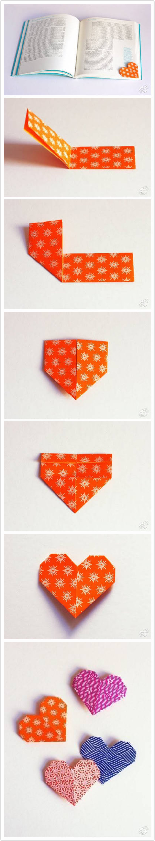 【diy心形折纸书签手工教程】一枚心形的折纸书签,用的纸张是和风的