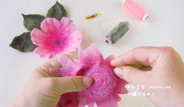 湿毡diy手工制作教程:牡丹花胸针diy制作教程 / 图解教程