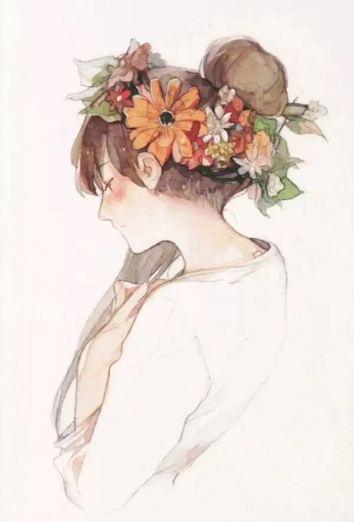 唯美 水彩 丸子头 少女 小清新 温馨 治愈 花冠 萌 二次元 高清 壁纸