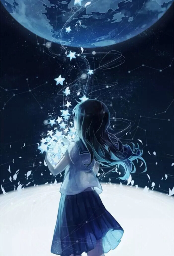 星空图片 二次元 长发,星空图片 二次元 分开 唯美 长发 制服 少女 小清新 温馨 治愈 星星 星空 宇宙 萌 二次元