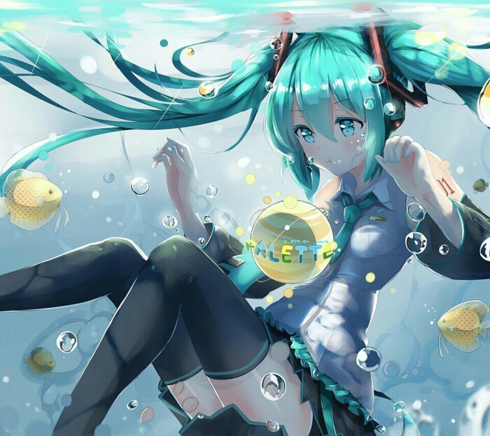 v家 初音未来 公主殿下 二次元 萌 少女 治愈 高清壁纸 水下 插画