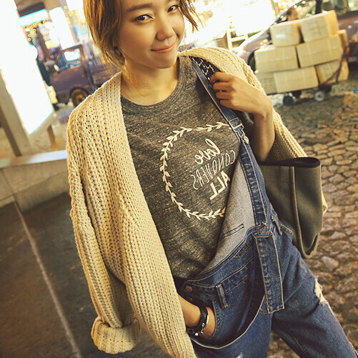 韩国2016春季针织衫开衫宽松短款毛衣外套女装