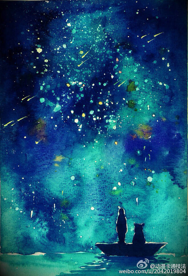 星空#手绘##水彩