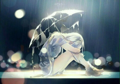女图 雨伞 伤感 下雨 银发 二次元 意境 lyz影子