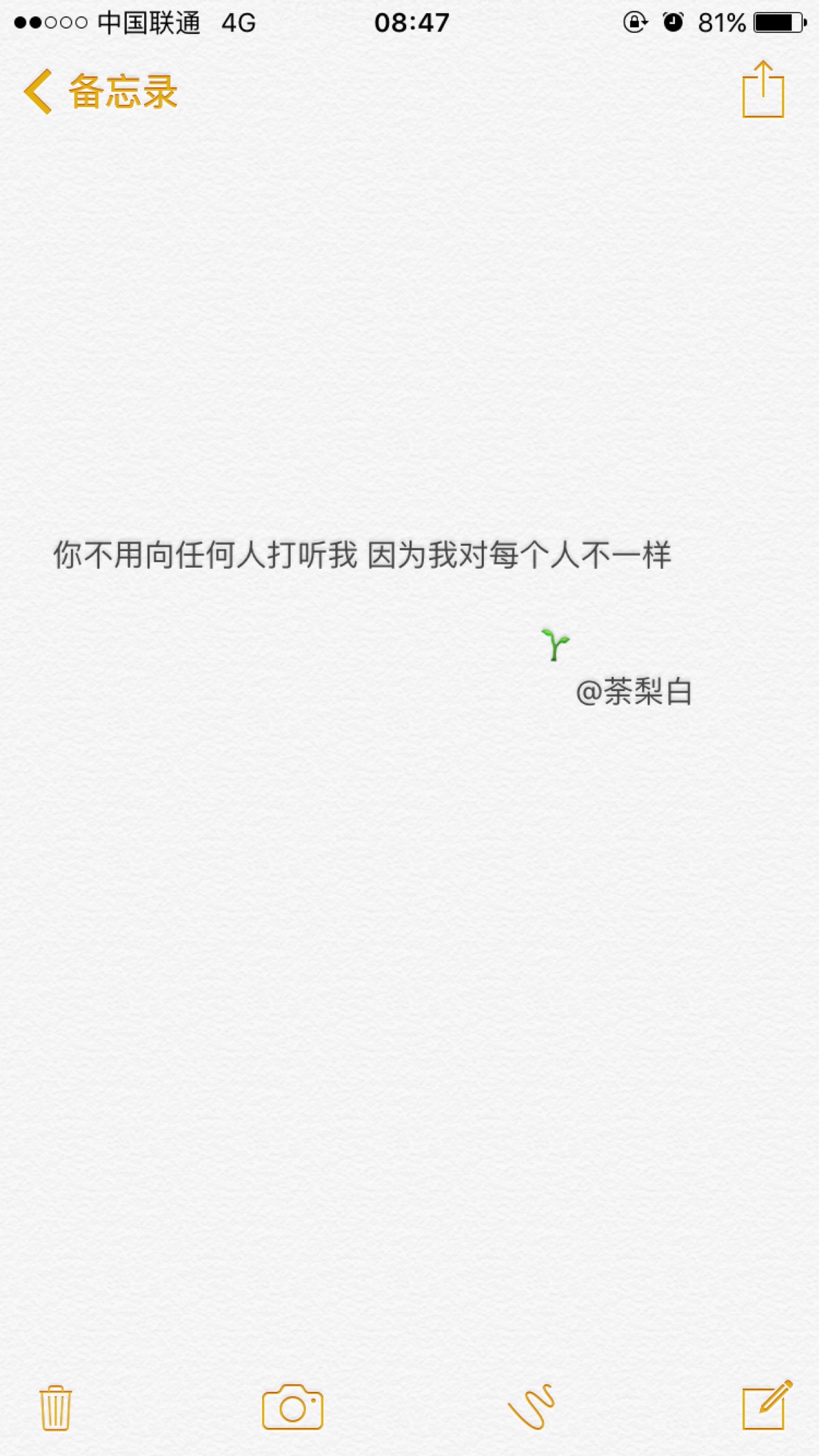 备忘录文字.你不用向任何人打听我 因为我对每个人不一样