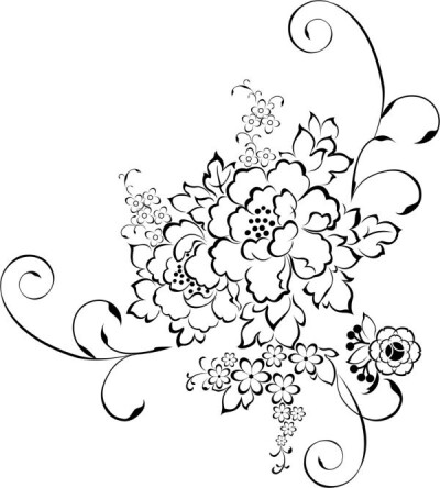 黑白装饰画 线稿 花卉