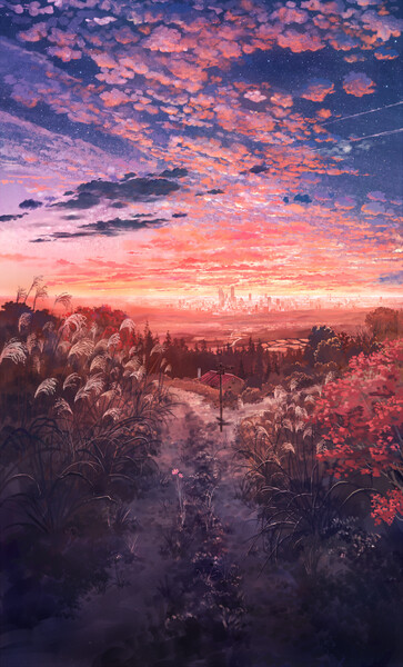 世界を染めて | コーラ 意境 插画 星空 唯美 黄昏 夕阳 风景 壁纸