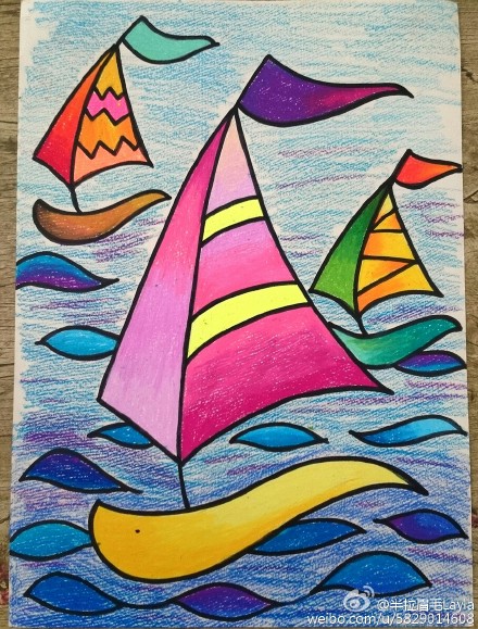儿童画油画棒帆船