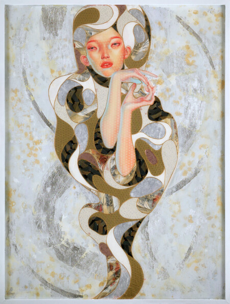艺术家lauren brevner演绎与日本的彩色印花纸,禅相结合的女性肖像画