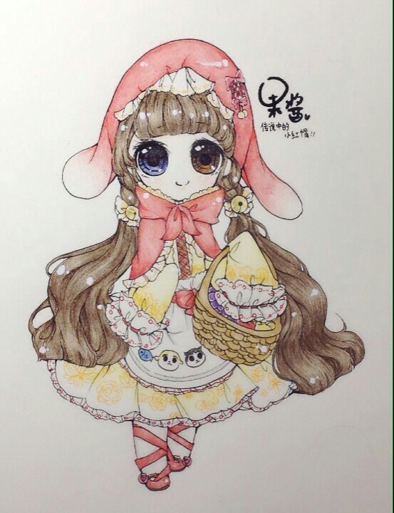 手绘 彩铅 q版 小红帽
