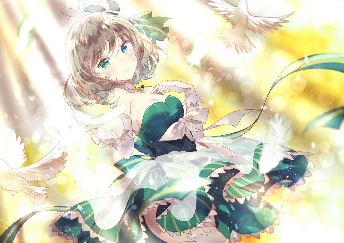 p站 插画 动漫 可爱 小清新 唯美 画师 lpip 少女 鸽子 异色瞳