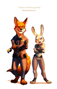 zootopia 疯狂动物城 nick&judy 3d动画 电影 同人 手绘 人设 海报
