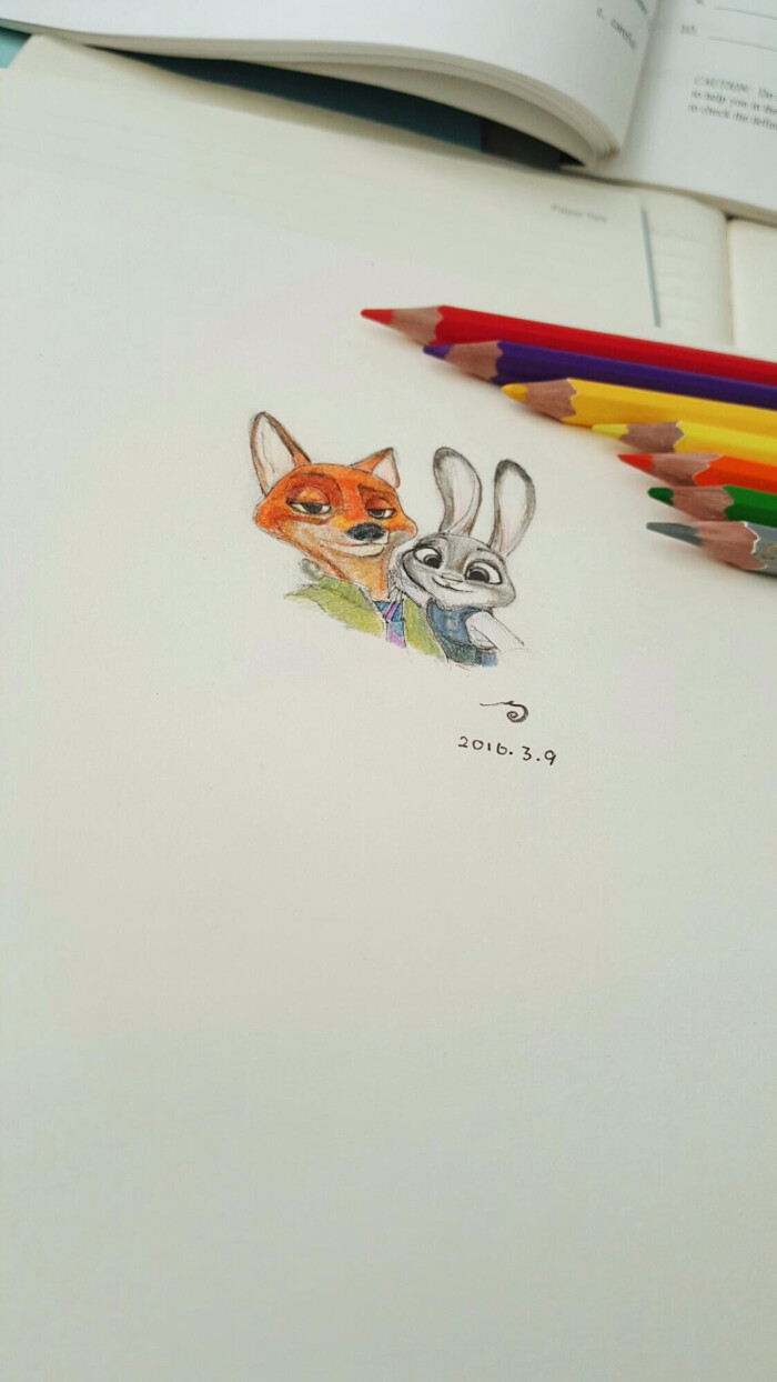 疯狂动物城# #zootopia# #nick# #judy# 狐兔cp,彩铅饭绘 cr:见logo