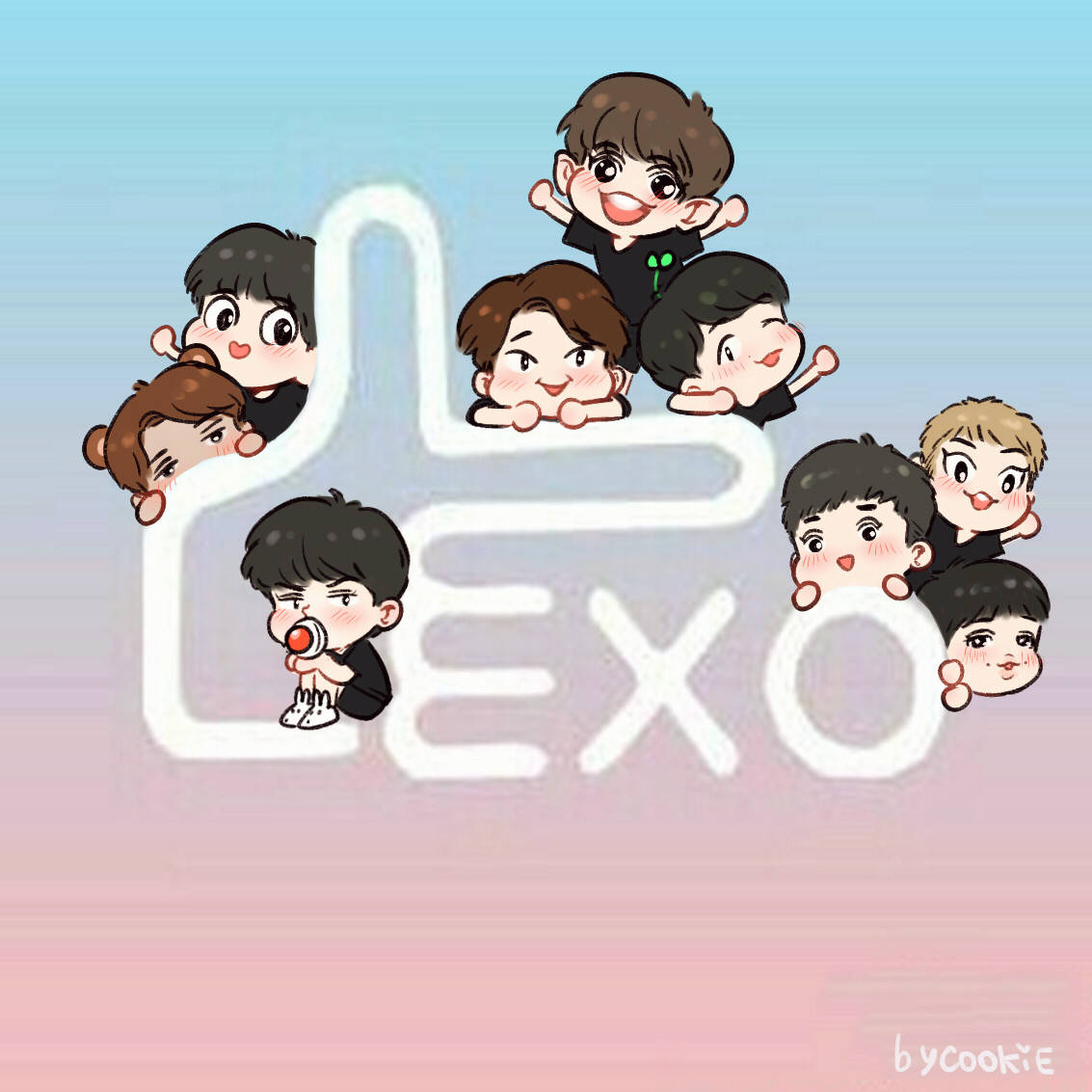 exo手绘q版插画exol logo 萌by.cookie殿下