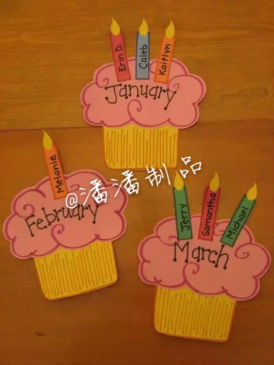 环创——生日墙: 每个蛋糕标注一个月份,小朋友的名字就写在蜡烛上