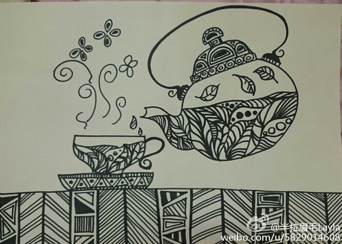 儿童画-黑白线条装饰画,茶