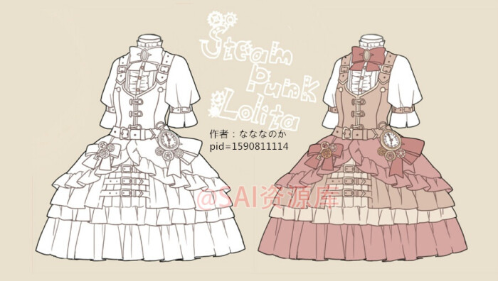 #SAI资源库# lolita动漫裙子样式绘画参考,…-堆