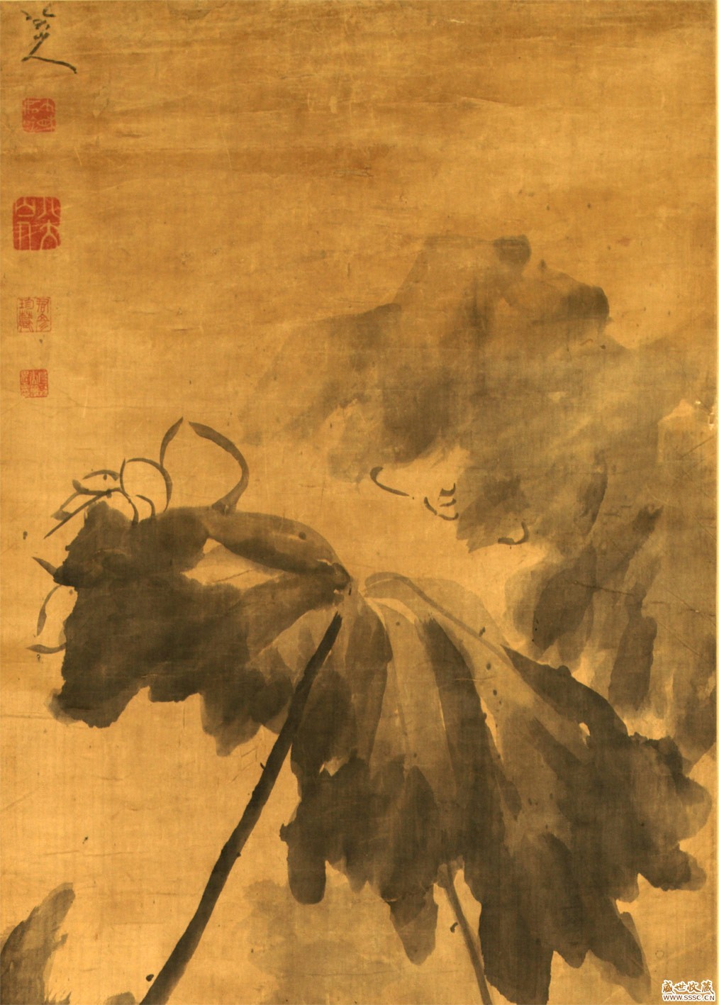 八大山人-荷花双禽图轴作品细节 旭日画廊高仿复制历代传世名画 台北