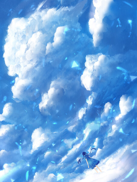 意境 插画 唯美 天空 云 蓝 风景 壁纸 空云…-堆