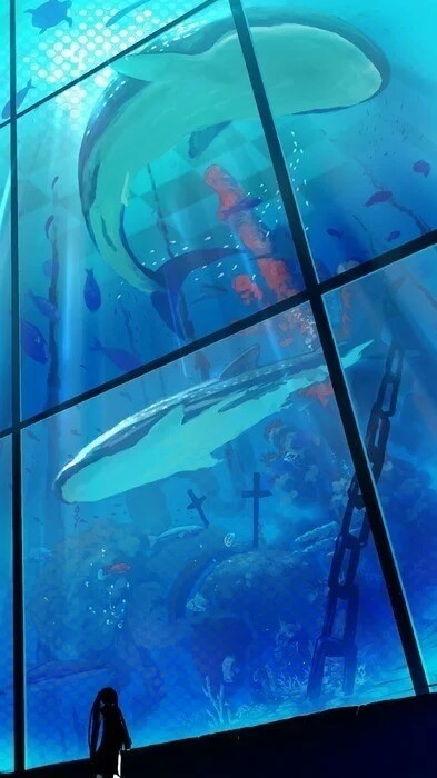 壁纸,鲸鱼,深蓝,水族馆,文艺,唯美,动漫,少女心,孤单