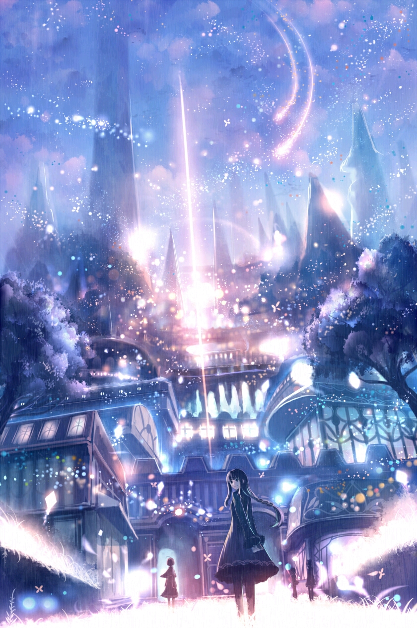 p站手绘插画光影人物天空星空植物建筑风景壁纸桌面by防人