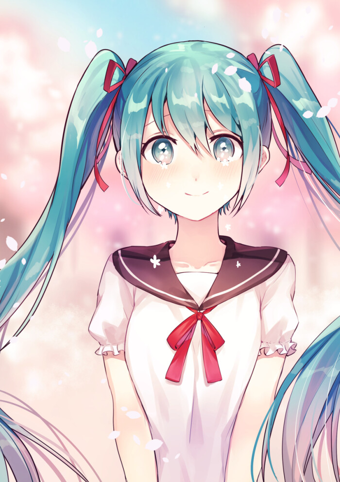 p站 二次元 插画 少女 头像 原创 初音未来 樱初音 唯美 画师:tiny