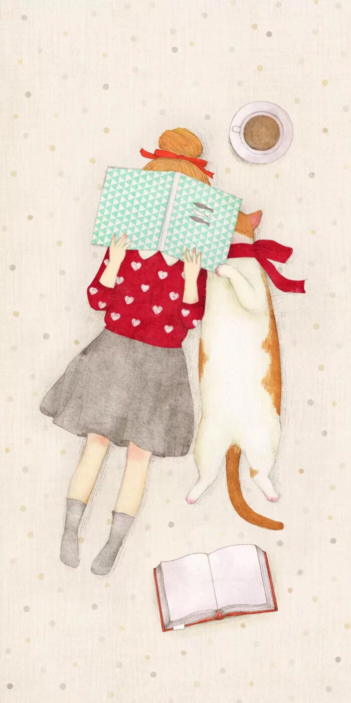 女孩 猫咪 陪伴 手绘 插画 壁纸