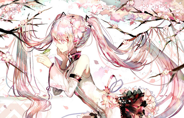 p站 二次元 插画 少女 头像 原创 初音未来 樱初音 唯美 画师:セシル