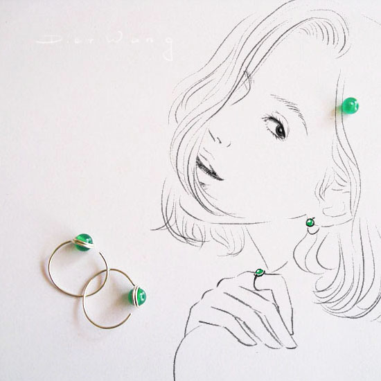 绿玛瑙丨耳环指环丨925纯银丨手工制作丨dierwang帝尔王 石头系列