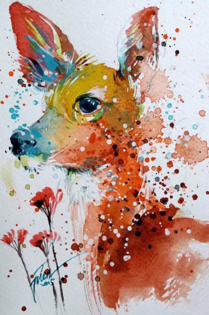 新加坡艺术家tilen tiu用泼墨手法绘制的动物水粉画,生动的色彩
