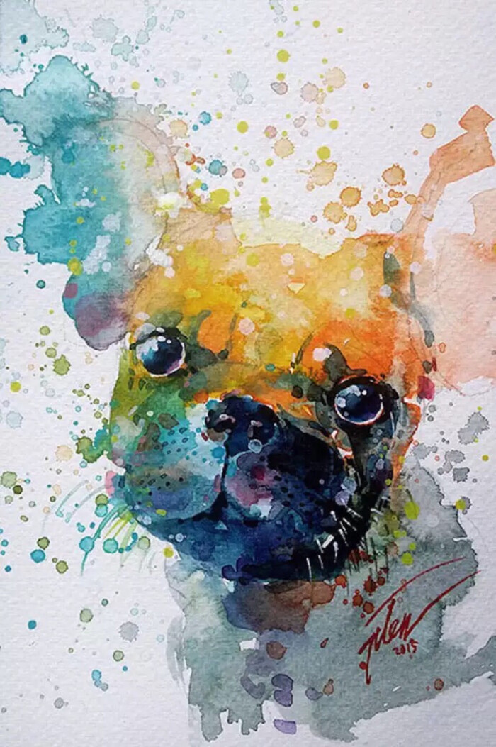 新加坡艺术家tilentiu用泼墨手法绘制的动物水粉画生动的色彩