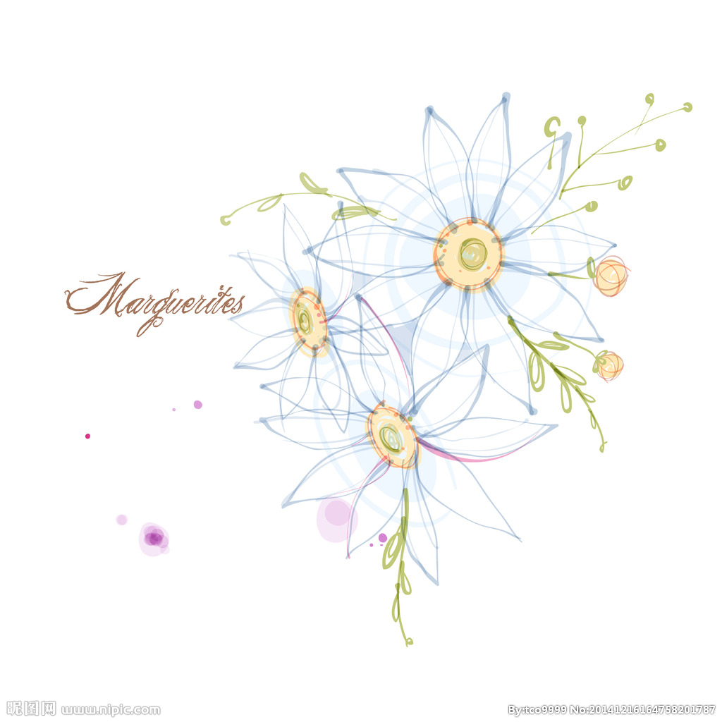 手绘矢量雏菊线条花朵设计图__花边花纹