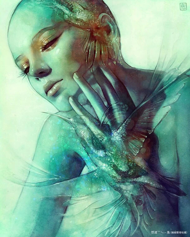 escume (anna dittmann) 唯美人物肖像插画美女与花卉插画梦幻插画泪