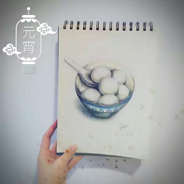 彩铅汤圆 手绘 铅笔 彩铅 彩色 可爱 插画 艺术 食物