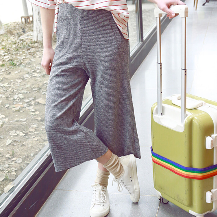 青集站春夏装阔腿裤女针织九分裤大脚裤直筒裤