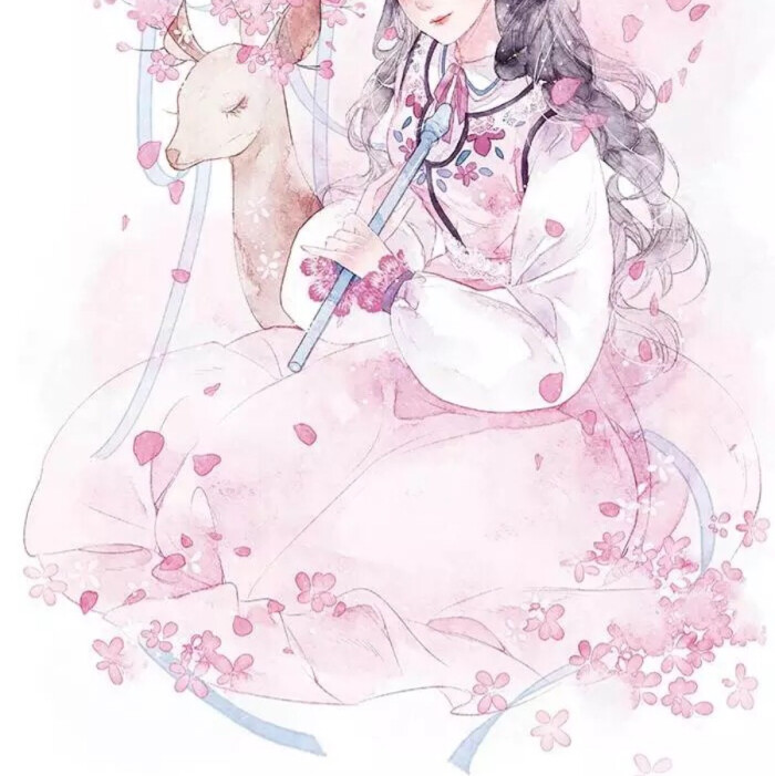 水彩 动漫 女头 插画 作者 画画的清茗 自截 琴师