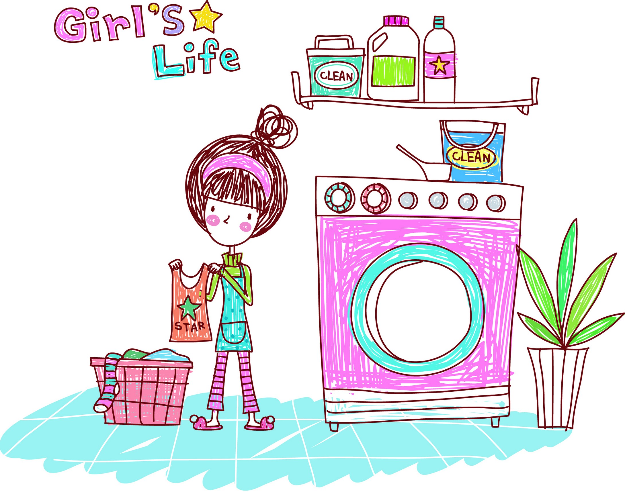 女孩的生活 girl"s life 图08 做家务 洗衣服 洗衣机