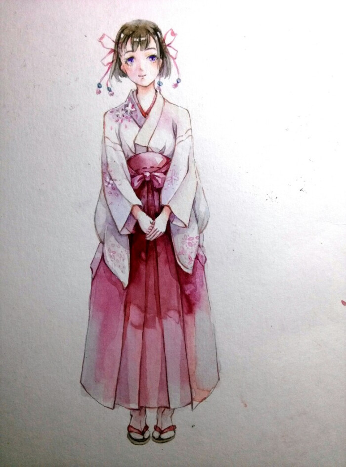 和服妹子,水彩,手绘
