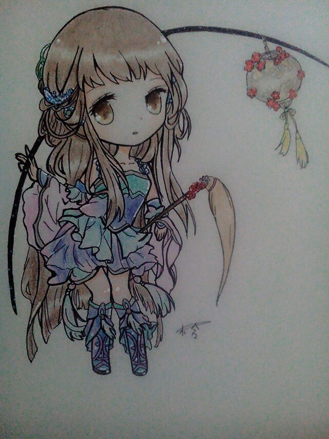 手绘 彩铅 q版 女孩